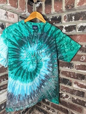 Jamaica No Problem Tropical Embroidery Seafoam Green Blue Aqua Tiedye Tshirt